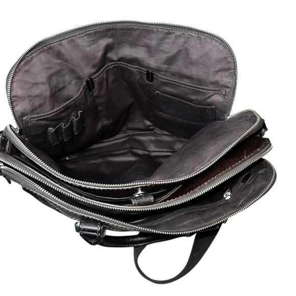 Vintage FOSSIL Mercer Dark Brown Leather Double Zip Work Messenger Bag tote - Picture 10 of 10
